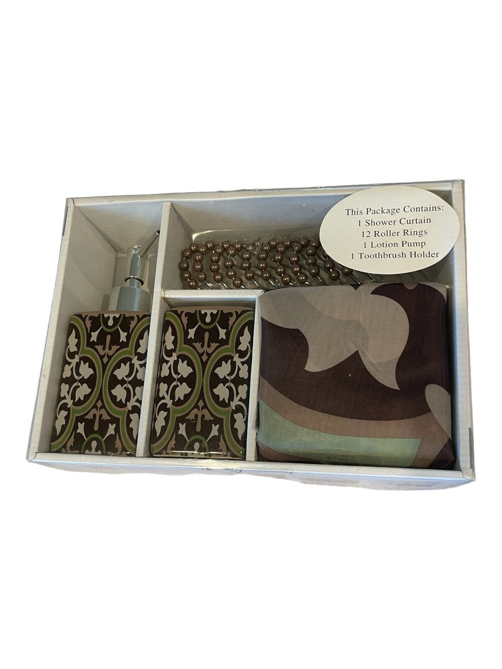 Shower Curtain & Ceramic Set Interiors By Design 15 Pc Set 1 Soap Pump, 1 Holder